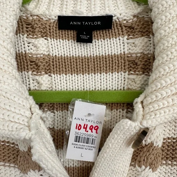 Ann Taylor Striped Cable Sweater - size L & NWT - Picture 6 of 9